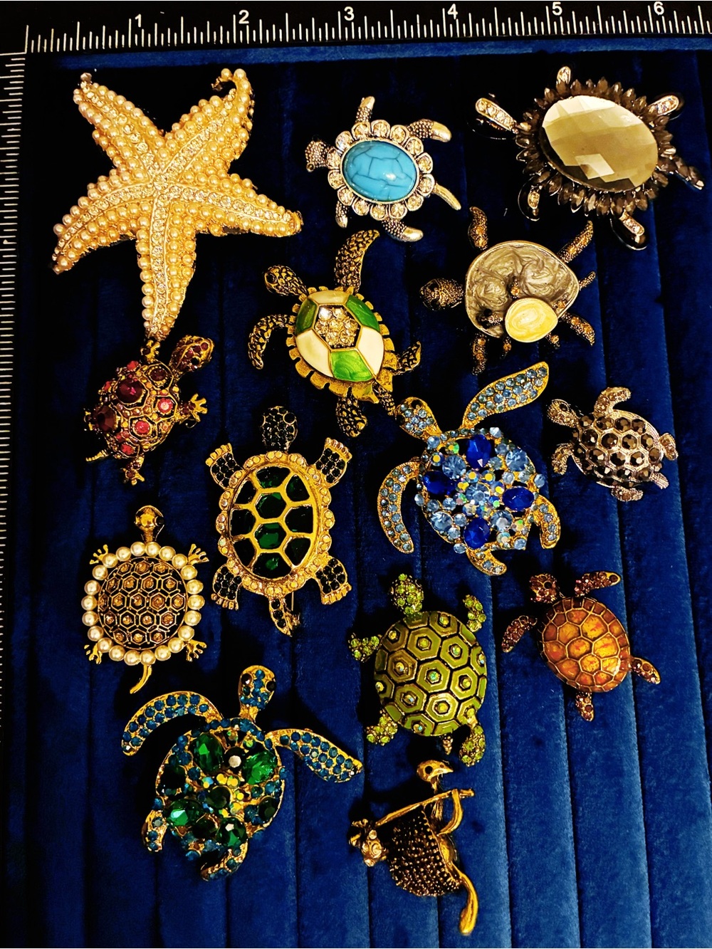 Lot of 14 Turtle Sea Turtle Starfish Brooches Rhinestone Enamel Pin